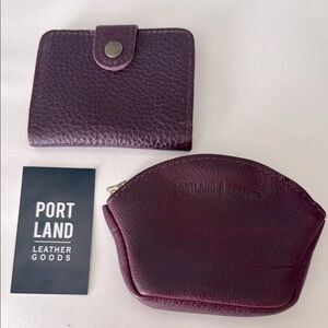 Portland Leather Mini Bifold Wallet and Seashell Pouch PLUM